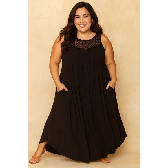 Lane Bryant Maxi Dress 2X Lace Detail Elegant Flowy Boho Vacation Romantic Plus - Picture 1 of 10